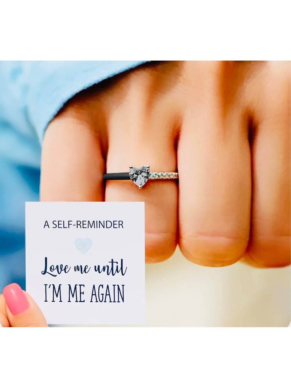 New - Gorgeous Zircon “Love Me Until I’m Me” Heart Inspirational Ring - Size 7